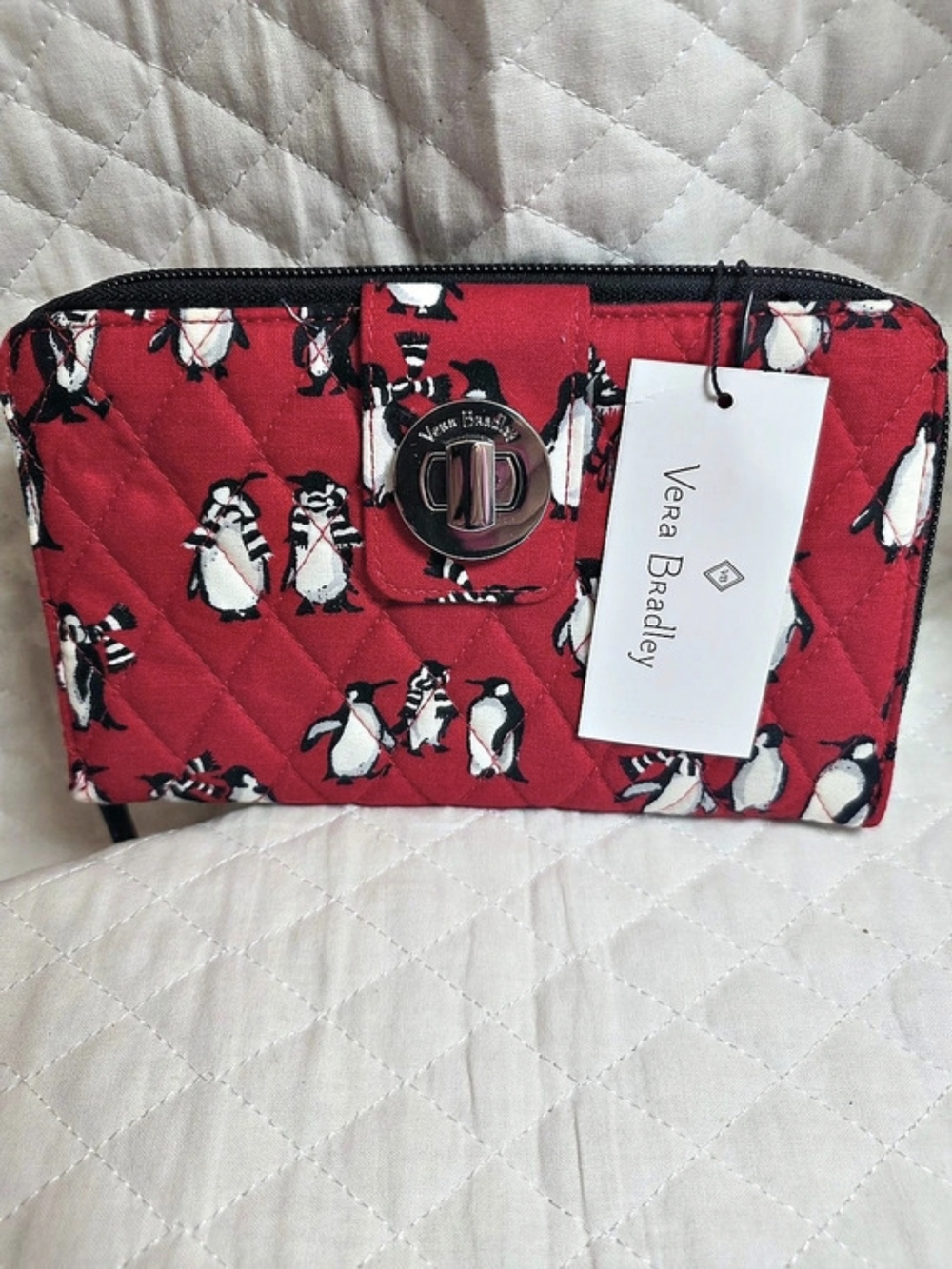 Vera Bradley Penguin Print Cosmetic Pouch Red NWT